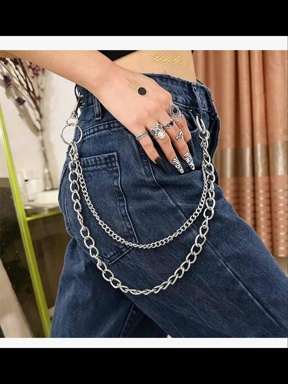 New Silver Double-Layer Chain Belt Accent for Women